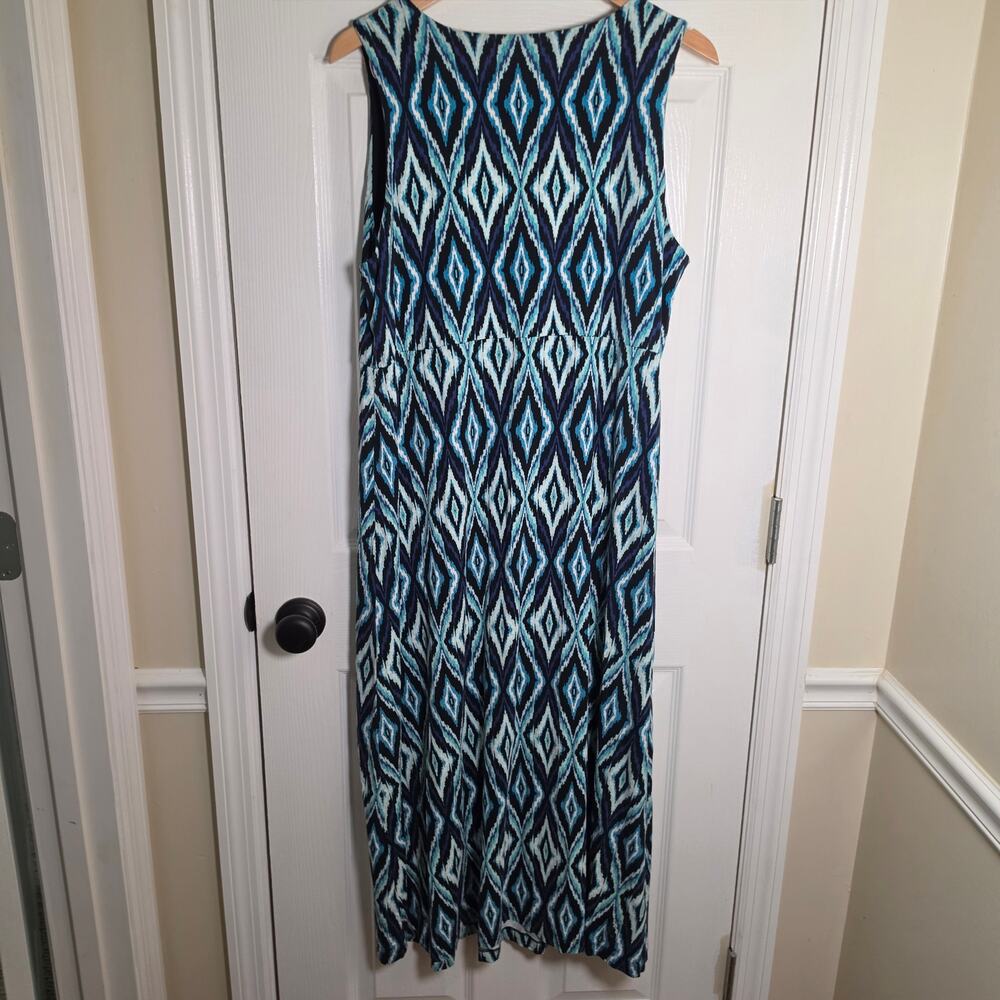Coldwater Creek Size XL Blue Ikat Diamond Geometric Sleevless Maxi Dress Boho - Picture 7 of 7